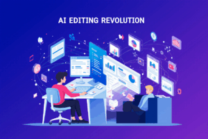 a conceptual split screen one half shows a human editor at a control desk the other half a transp euiwx86jhx5a1g92v5gf 1