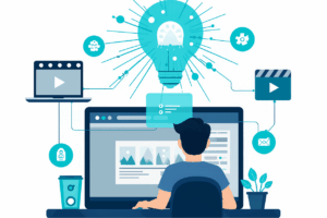 a schematic illustration of a video editor sitting at a computer while an artificial intelligence s qjjji1q45ozyh4cmmfnp 3